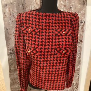 David Hayes Red and Black Blouse with Shoulder Pads